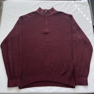 LL Bean Mens Waffle Knit 1/4 Zip Pullover Cashmere/Cotton Sweater Maroon Size L - Picture 1 of 5