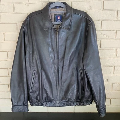 Jaqueta de Voo Bombardeiro Vintage Chaps Ralph Lauren Couro Genuíno Preta Tamanho GG - Imagem 1 de 4