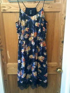 H&M, uk size 12, black floral, strappy, slinky, slip, style, lace trim, dress - Picture 1 of 6