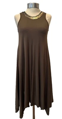 Vestido Plein Sud Marrón Asimétrico Sin Mangas Día Noche Adornado 36 UK 8-10 Foto 1 de 4