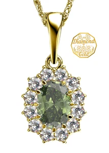 Anhänger mit natürlichem tschechischem Moldavit und Brillanten 0,306ct in Gelbgold - Bild 1 von 25