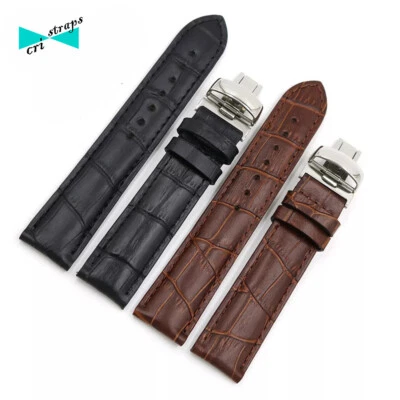 Cinturino orologio coccodrillo in pelle chiusura fibbia deployante farfalla nero - Immagine 1 di 3