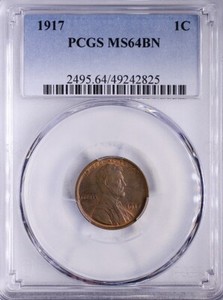 New Listing1917 Lincoln Cent Pcgs Ms64Bn