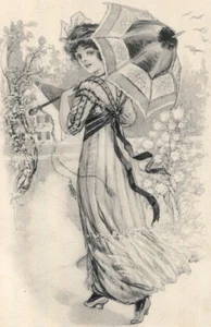 Hermosa sombrilla para mujer de moda eduardiana de 1910 Gartner Bender postal - Imagen 1 de 3