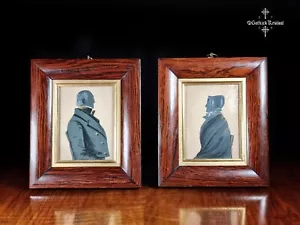 Fine Pair Of Antique 19th Century Silhouette Portrait Paintings, Victorian - Picture 1 of 10