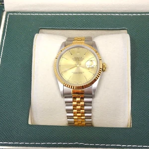 Rolex Datejust 36mm Jubilee 18K Gold Steel Champagne Dial Mens Watch 16233 1995 - Picture 1 of 12