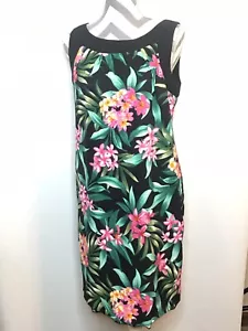 AB Studio Size 8 Black Pink Floral Sleeveless Shift Dress Above Knee Back Zip - Picture 1 of 5