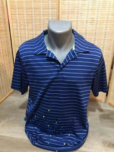 Under Armour Tennis Golf Short Sleeve Polo Shirt Blue Large Striped Regular Fit - Picture 1 of 7