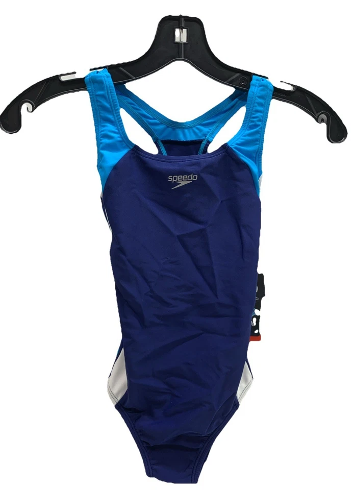 Speedo Youth Solid Infinity Splice 1 Piece Swimsuit Deep Water Size 10 Orig