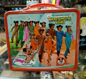 Mickey Mouse Club 1977 Metal Lunchbox Walt Disney Productions Red Rim Vintage - Picture 1 of 7