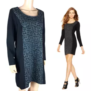 KENSIE Black/Gray Color Blocked Cotton Houndstooth Printed Sheath Dress NWT XL - Picture 1 of 11