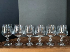 CASCADE BOHEMIA Czech Etched Crystal Stemware Goblet Wine Set of 6 Beauty - Picture 1 of 9