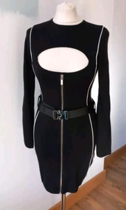 MANIERE DE VOIR SCHWARZ CUTOUT BODYCON LANGARM KLEID GÜRTEL REISSVERSCHLÜSSE UK 12 NEU - Bild 1 von 14
