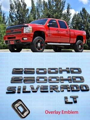 Overlay Gloss Black Doors Rear Emblems Fit 2007-2018 Silverado Sierra 2500HD - image 1 of 3