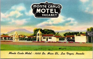 LAS VEGAS, NEVADA - MONTE CARLO ROADSIDE MOTEL - VINTAGE LINEN POSTCARD - Picture 1 of 2