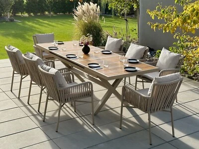MAT-COMPANY 8+1 Sitzgruppe Gartenmöbel, Ausziehbar Tisch, KOMPOSIT-TISCH Stuhl BEIGE 180/240