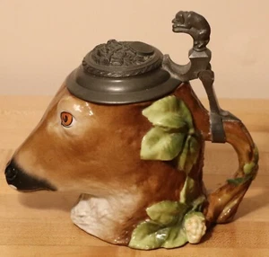 Cabeza de ciervo de Schierholz personaje alemán 1/2L cerveza Stein antigua # 106 - buck - Imagen 1 de 9