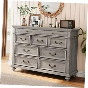 Farmhouse 9 Drawers Dresser for Bedroom, 47" Wide Wood Rustic Chest of 9 - Picture 1 of 8