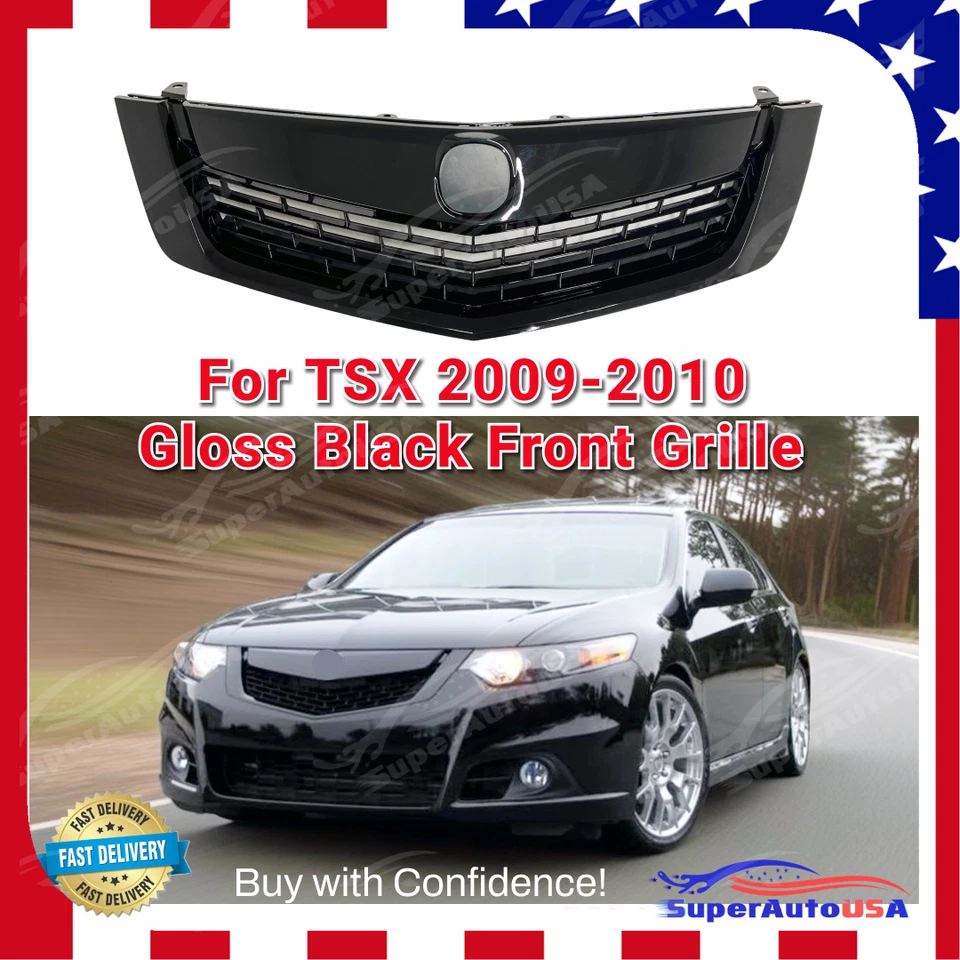 Conjunto de rejilla de parachoques de parrilla superior delantera negro brillante para Acura TSX 2009-2010 Foto 1 de 4