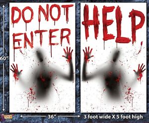 Giant Bloody-HELP-DO NOT ENTER-Window Wall Posters Halloween Decorations-2PC SET