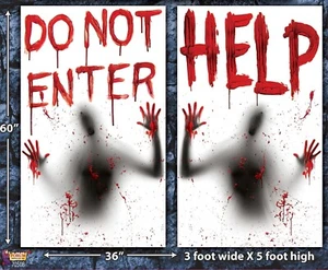 2pcs-Bloody Creepy HELP-DO NOT ENTER Window Wall Door Cover Posters Decorations - Picture 1 of 4