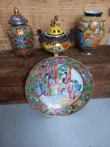 Lot of Small Porcelain Trinkets China Japan Cloisonne Burn Perfume Vase Flat  - Picture 1 of 24