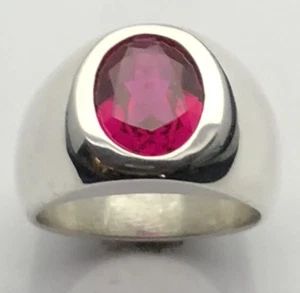 MJG STERLING SILVER BEZEL RING. 10 x 12mm Faceted Lab Ruby. SZ 9 1/2 - Picture 1 of 7