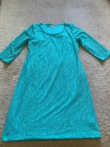 Dana Buchman Women 3/4 Sleeve Knee Length Lined Shirt Dress Turquoise Size M - Picture 1 of 10
