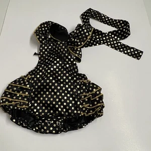 NEW 2PC Infant Girl Black & Gold Polka Dot Ruffle bottom Romper Size 6Mo - Picture 1 of 5