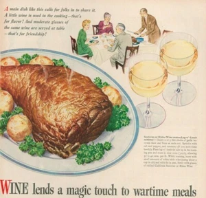 WINE 1944 Vintage Print AdWINE le da un toque mágico a las comidas de guerra con amigos - Imagen 1 de 2