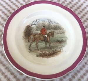 Fox Hunt Hunting Spode Magenta Rim Bread Plate Homeward - Picture 1 of 4