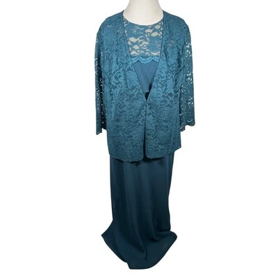 Alex Evenings Dress & Jacket Teal Blue Lace Tier Front A-Line Party Size 18W - Image 1 of 4