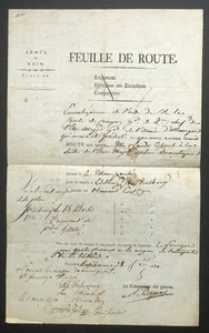 GUERRAS NAPOLEÓNICAS GENERAL COMPANS HOJA DE RUTA PARA OFICIAL 1810 RATISBONA-ESTRASBURGO. - Imagen 1 de 2