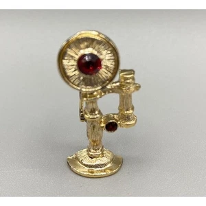 Vintage Brooch Pin Gerrys Candlestick Telephone Gold Tone Metal Red Rhinestones - Picture 1 of 11
