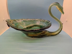Vintage mundgeblasene Wirbel Glas Schwan Schale - Bild 1 von 13