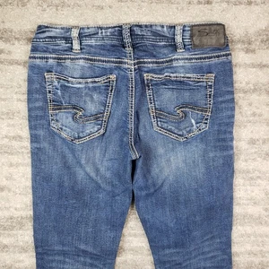 Silver Jeans Womens 30x29 Girlfriend Low Rise Skinny Distress Blue Measure 30x30 - Picture 1 of 12