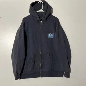 Quiksilver Mens Zip Up Hoodie Black Logo Surf Skate Casual Hooded Sweatshirt - Picture 1 of 7