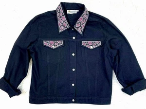 CHRISTINE ALEXANDER L Jacket Black Denim Swarovski Crystal/Studded Rockabilly - Picture 1 of 11