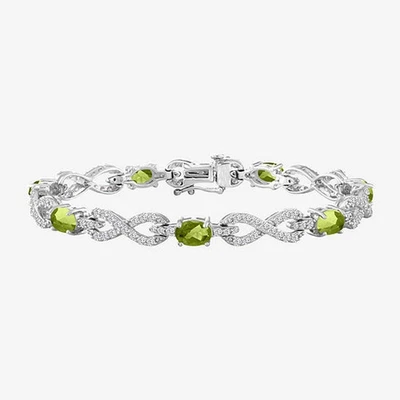 12 Ct Oval Cut Simulated Peridot 14k White Gold Plated Infinity Tennis Bracelet - Image 1 of 4