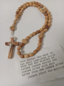 Vintage Katholischer Jordan Fluss Olivenholz Rosenkranz Perlen Handarbeit Jeruselam - Bild 1 von 8