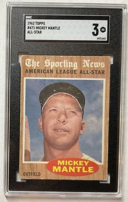 1962 Topps Mickey Mantle All Star #471 SGC 3 New York Yankees Foto 1 de 2