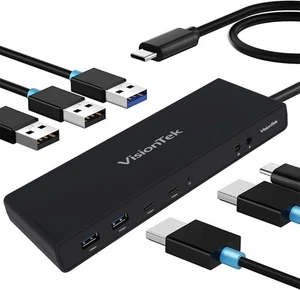 VisionTek VT4950 KVM USB-C Docking Station 100W Dual-Host Triple 4K OPEN BOX - Picture 1 of 4