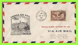 Canada 1937 Flight cachet cover, Prince Albert - Fond du Lac - Picture 1 of 2