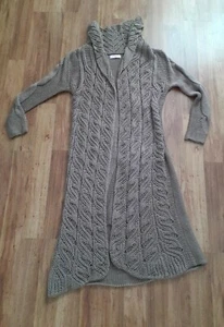 Women Boho Open Front Chunky Cable Knit Cardigan Plus 1X Oversize Long Brown - Picture 1 of 9
