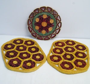 Vintage Raffia Stroh Deko Untersetzer Hot Pad Boho Wanddeko 3er Set - Bild 1 von 5