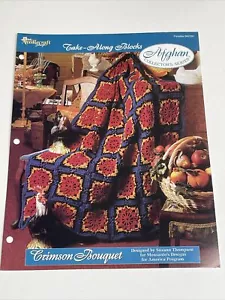 Crimson Bouquet Afghan Take Along Blocks Crochet Pattern Needlecraft Shop - Picture 1 of 5