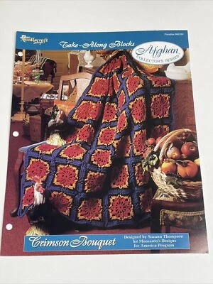 Crimson Bouquet Afghan Take Along Blocks Crochet Pattern Needlecraft Shop - Image 1 of 4