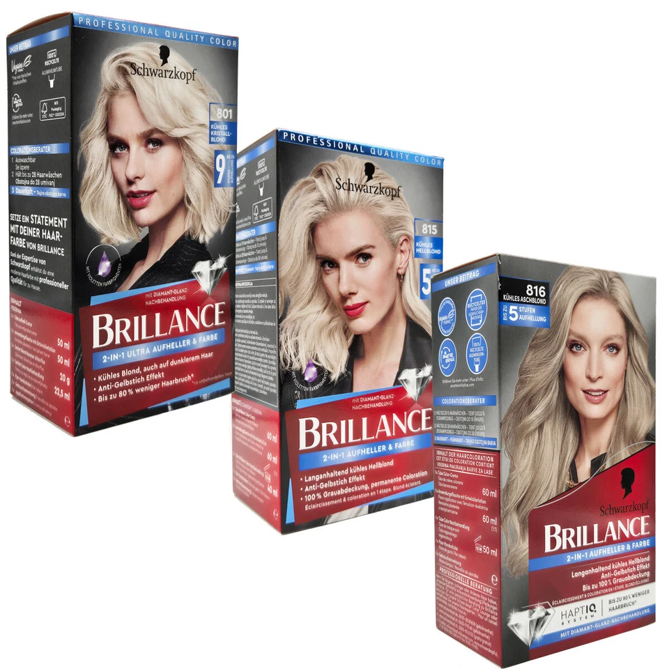 3x Schwarzkopf Brillance 2-In-1 Aufheller Und Haarfarbe 160ml