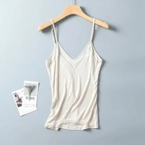 Lady Silk Knitted Camisole Tank Top Shirts Strap Spaghetti Vest Stretch Soft Tee - Picture 1 of 16