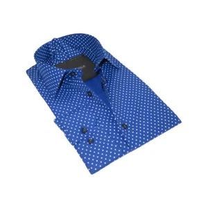 Men's Shirt Hankie CASILA Turkey Cotton Blend 501920-05 Royal Blue Polka Dots - Picture 1 of 12
